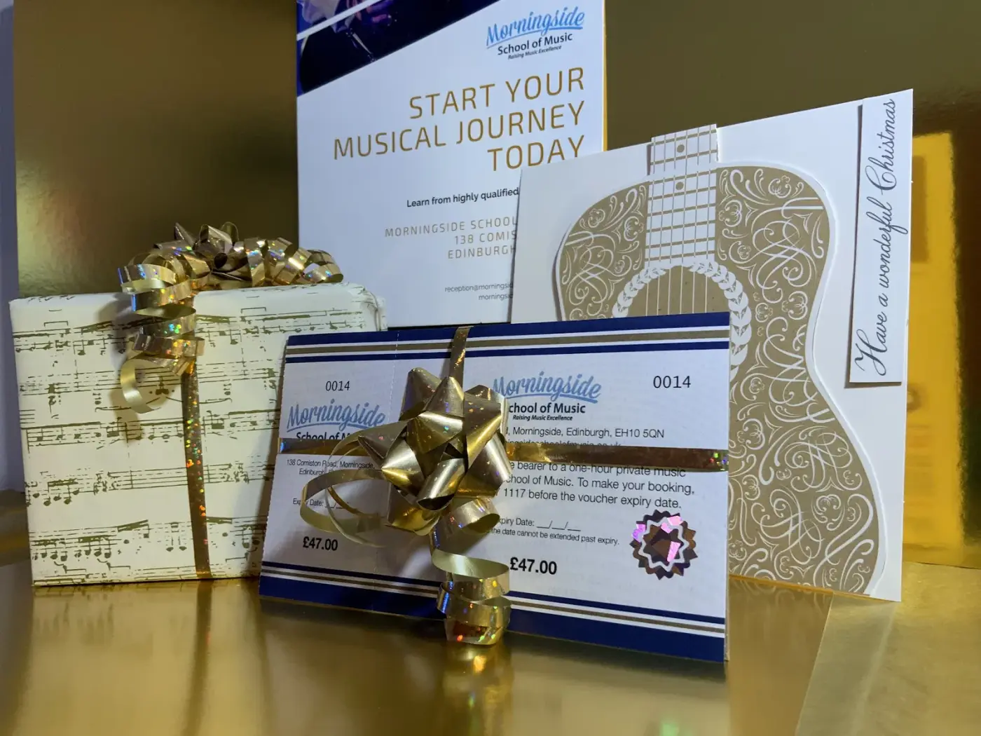 Morningside School of Music gift vouchers A wrapped Morningside School of Music gift voucher for a one-hour private music lesson
