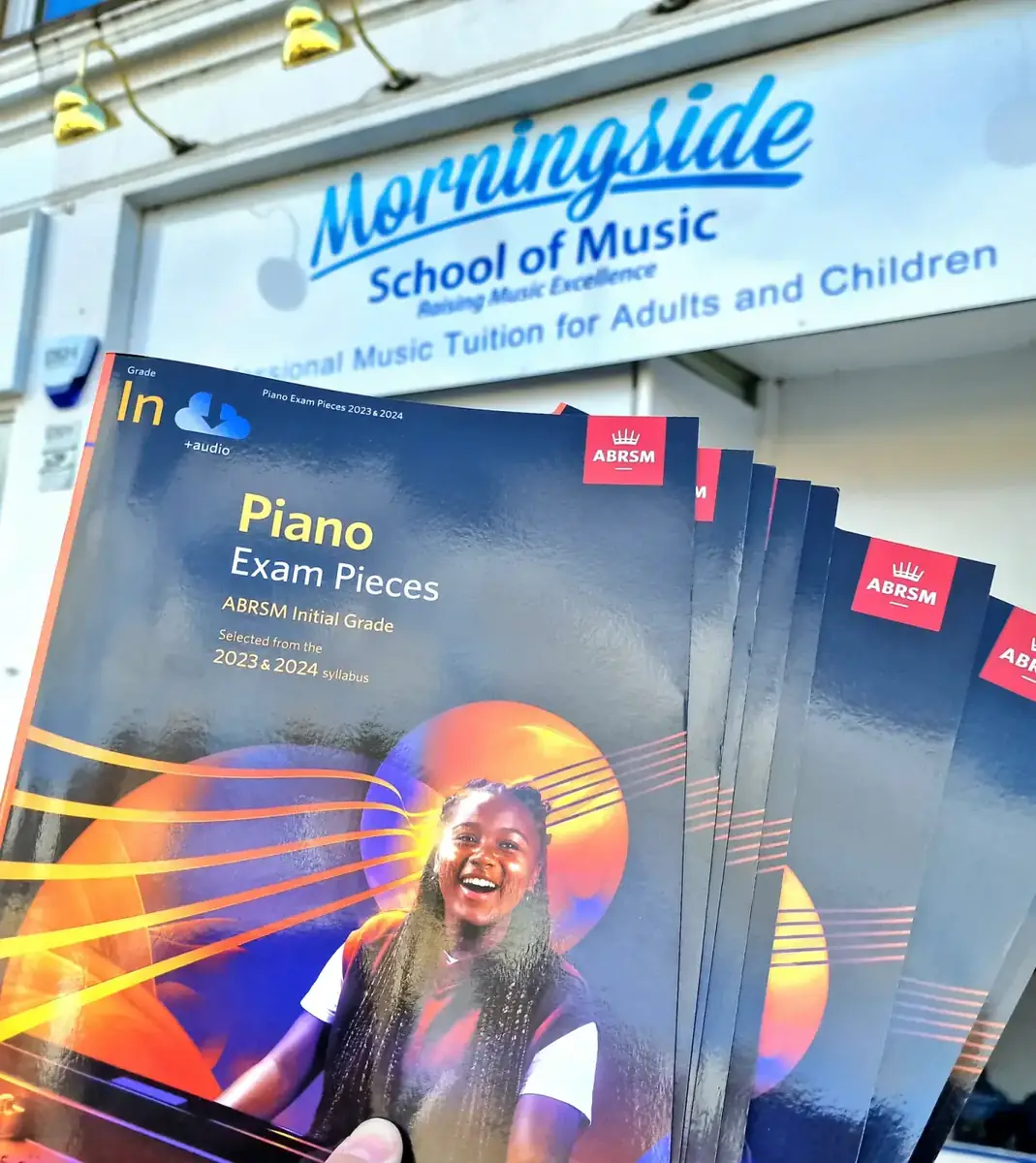 ABRSM piano exam books outside the Morningside School of Music premises in Edinburgh ABRSM piano exam books outside the Morningside School of Music premises in Edinburgh
