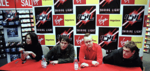 Ash band, Charlotte, Tim, Rick and Mark at Virgin Megastore in London at a CD signing in 1998.