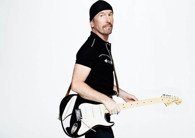 U2 guitarist, The Edge, Black Fender Stratocaster The Edge,Strat,U2,Guitar,Stratocaster,Fender,